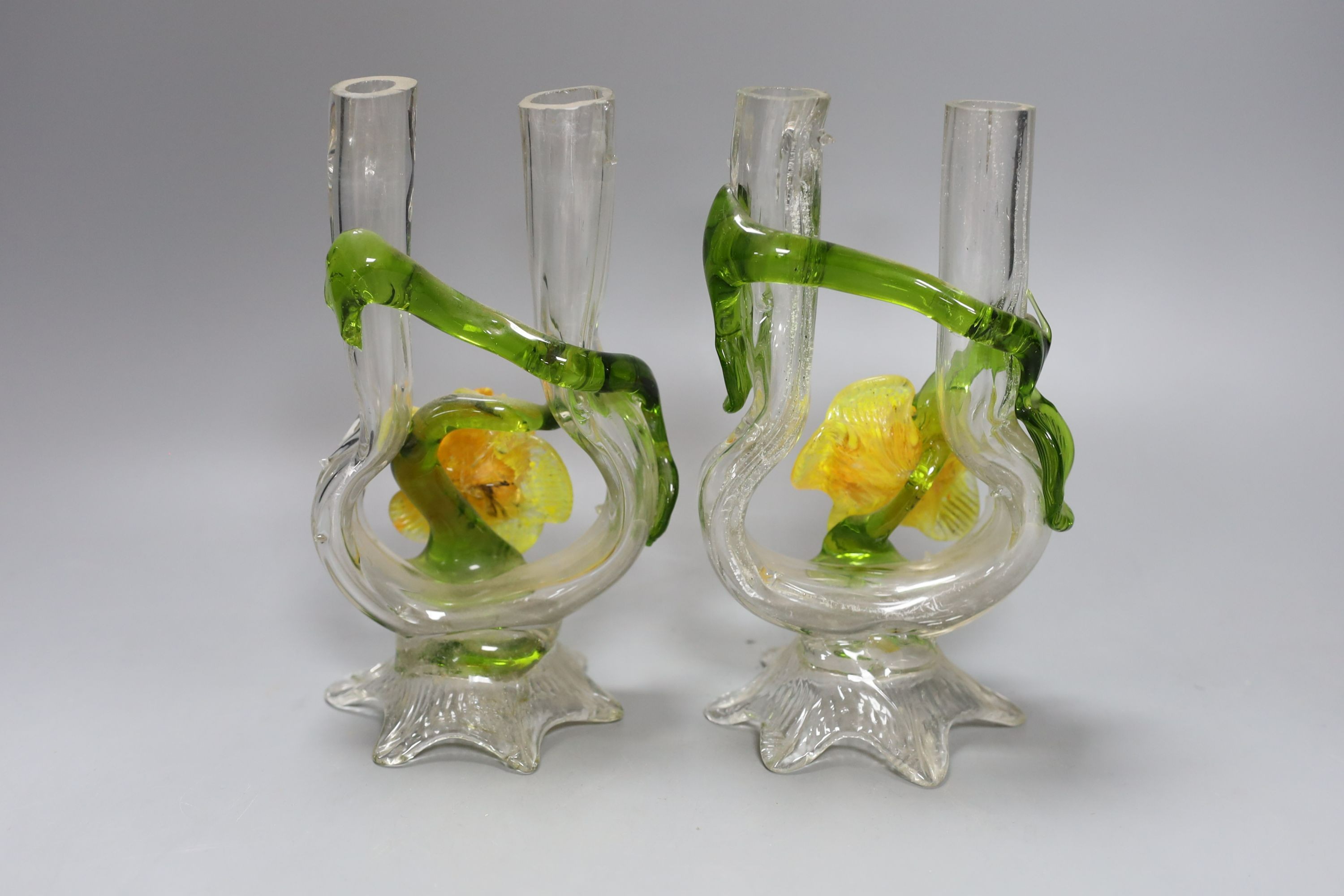 A pair of early 20th century overlaid glass posy vases 19cm